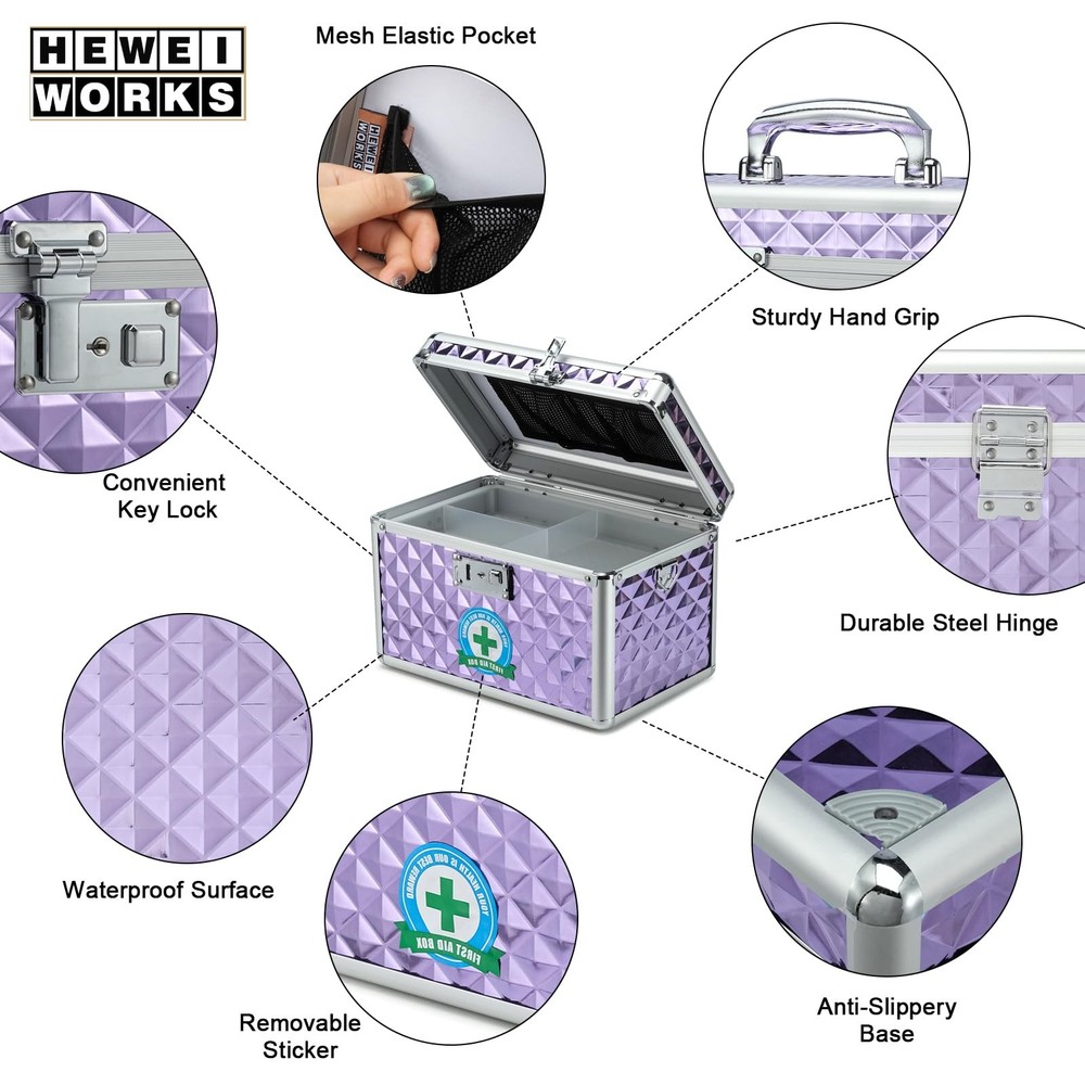 Storage Box with Key Lock, Lockable Medicine Storage Box, Empty First Aid Box...