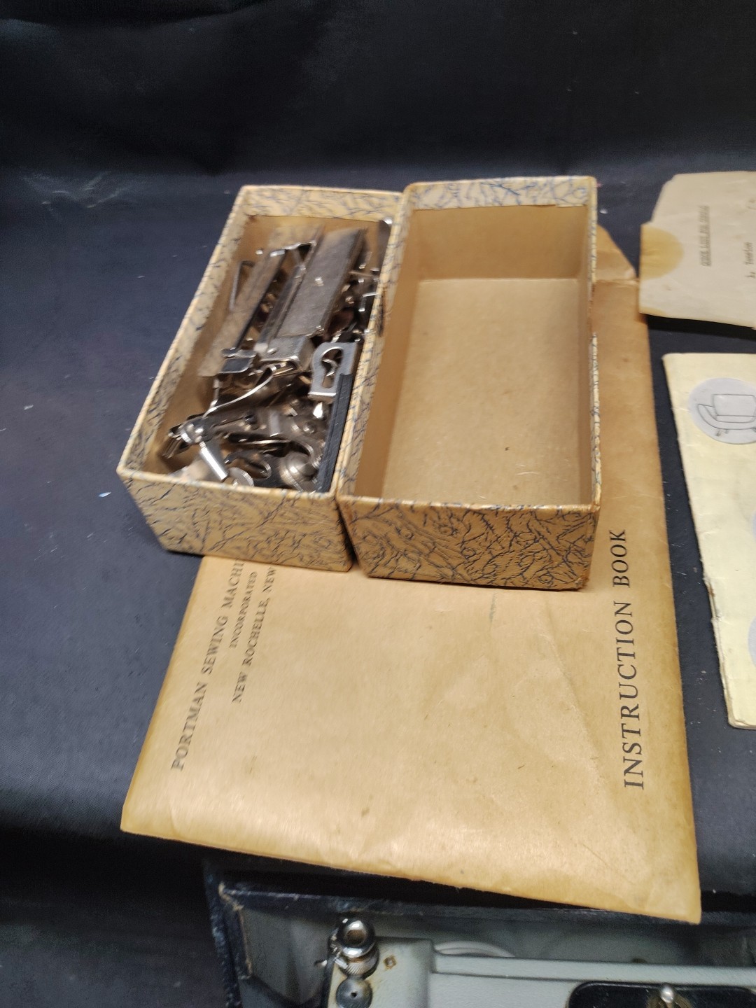 Vintage Portman Sewing Machine Compact Case Pedal Attachments