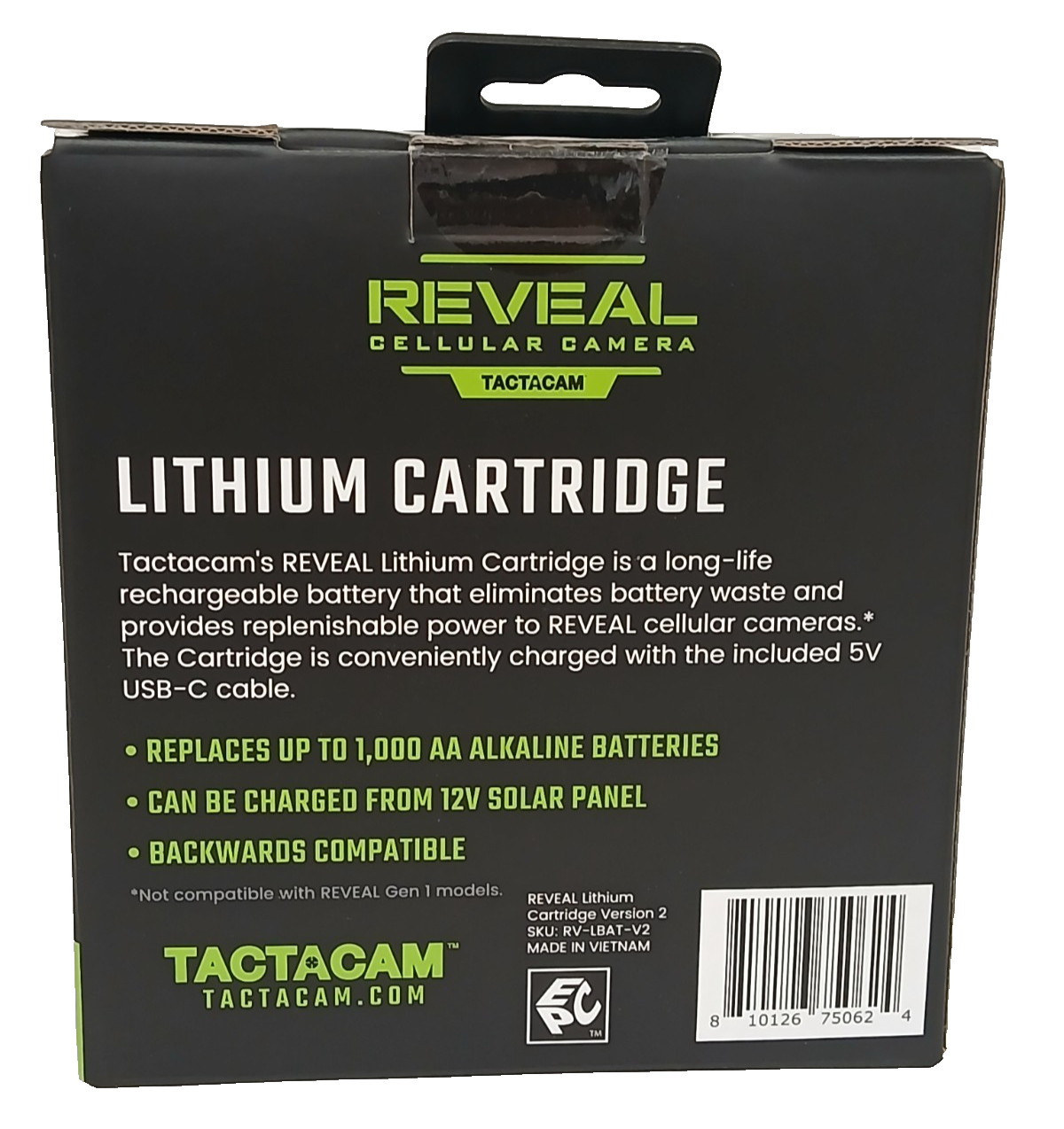 NEW Tactacam Reveal RV-LBAT-V2 Rechargeable Lithium V2 Cartridge Battery Pack