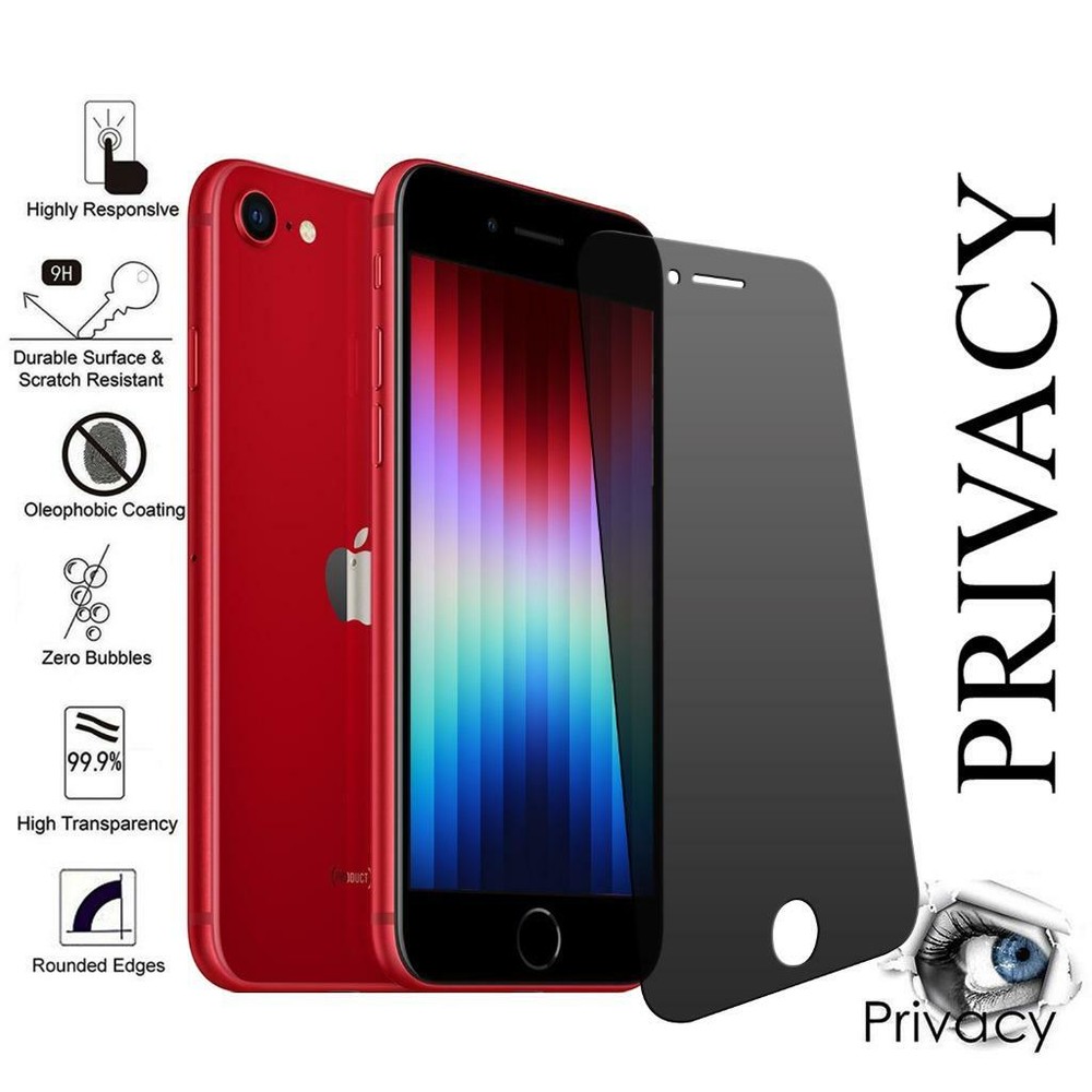 For iPhone SE 2022 2020 7 8 Full Coverage Tempered Glass Screen Protector Cover