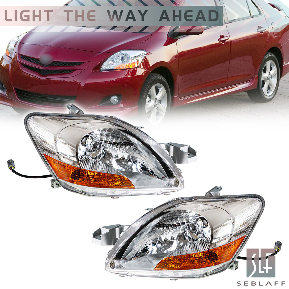 Headlight For Toyota Yaris Sedan 2007-2011 Replace Halogen Left and Right 2Pc