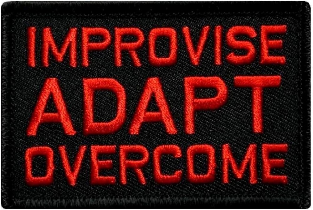 Improvise Adapt Overcome Embroidered PATCH | 2PC HOOK BACKING 3"X2" RD/BLK