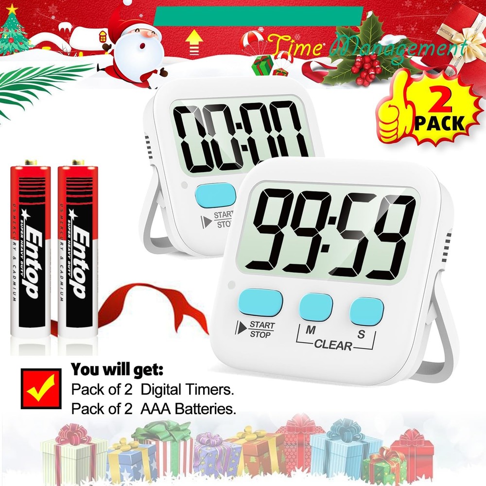 2 Pack Digital Kitchen Timers Countdown Timers with Magnetic Backing Stand
