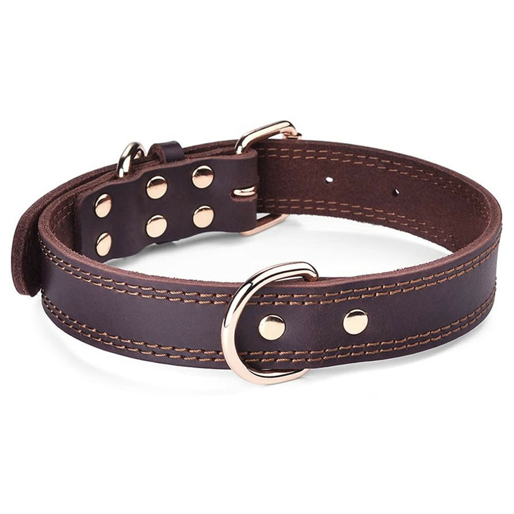 Genuine Leather Dog Collar Durable Alloy Hardware for Medium Extra Large Dogs