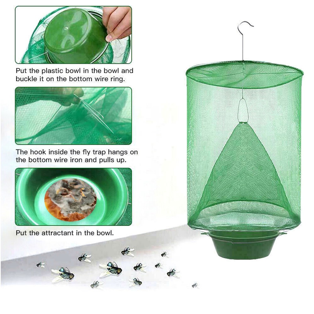 2 Pack Ranch Fly Trap Reusable Catcher Killer Cage Net Pest Bug Hanging Catch