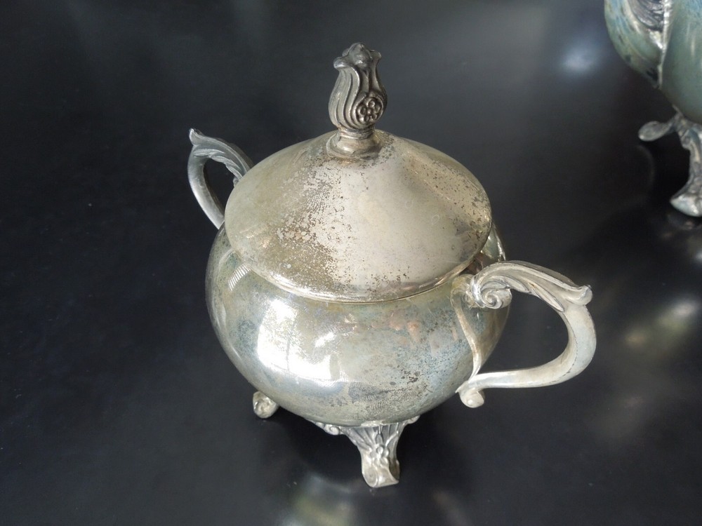 FB Rogers Silver Co. Tea Set Silver Plated Teapot , Cream & Sugar With Lid