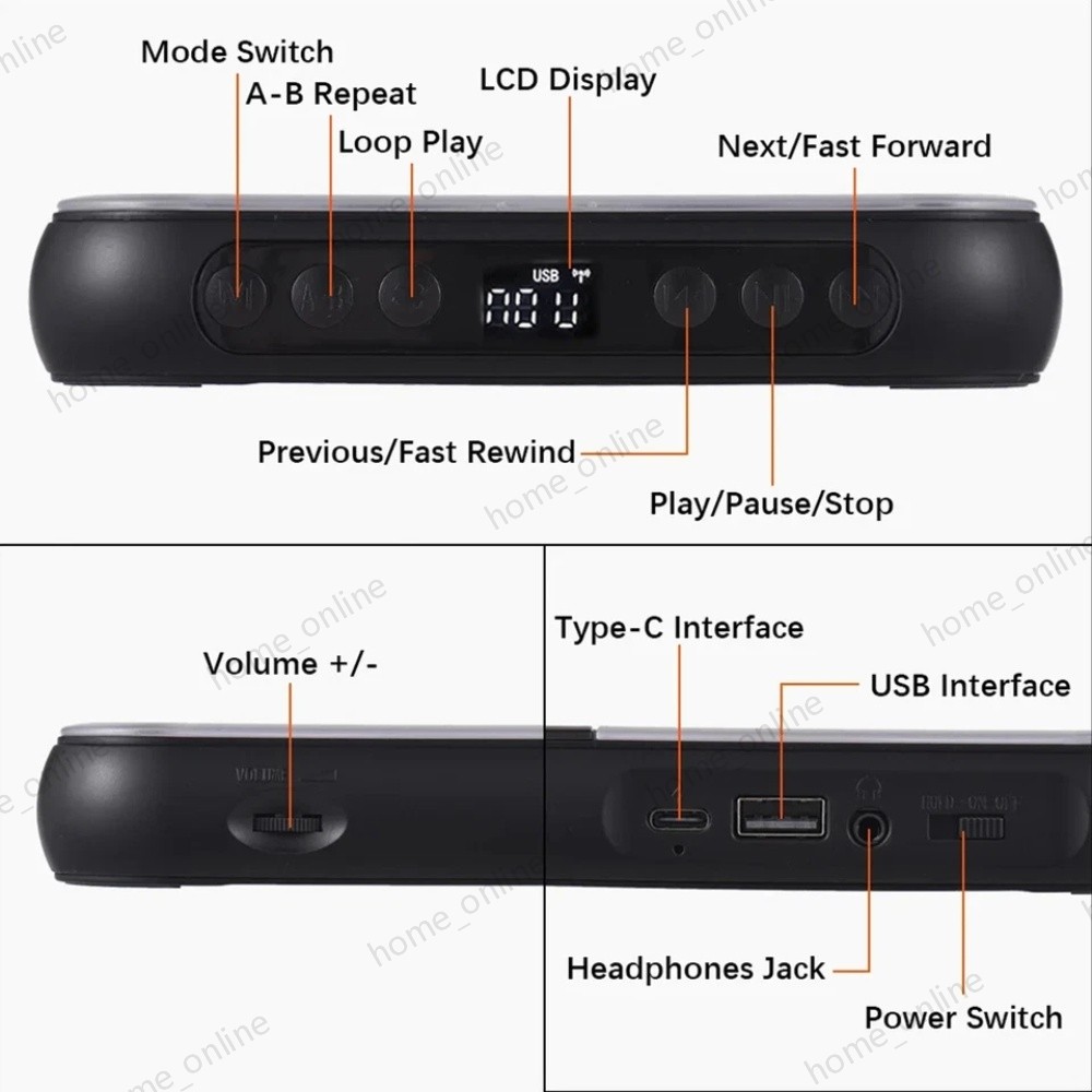 Black Portable CD Player Personal CD Players with Bluetooth Rechargeable