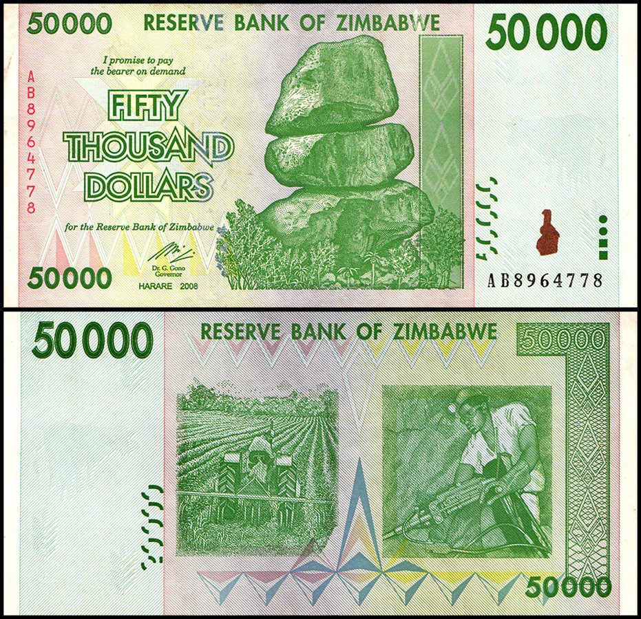 Zimbabwe 50000 Dollars, 2008, P-74, Used