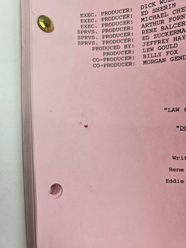 LAW & ORDER / Rene Balcer 1996 TV Script, Peter Riegert & Tom O'Rourke "Deceit"