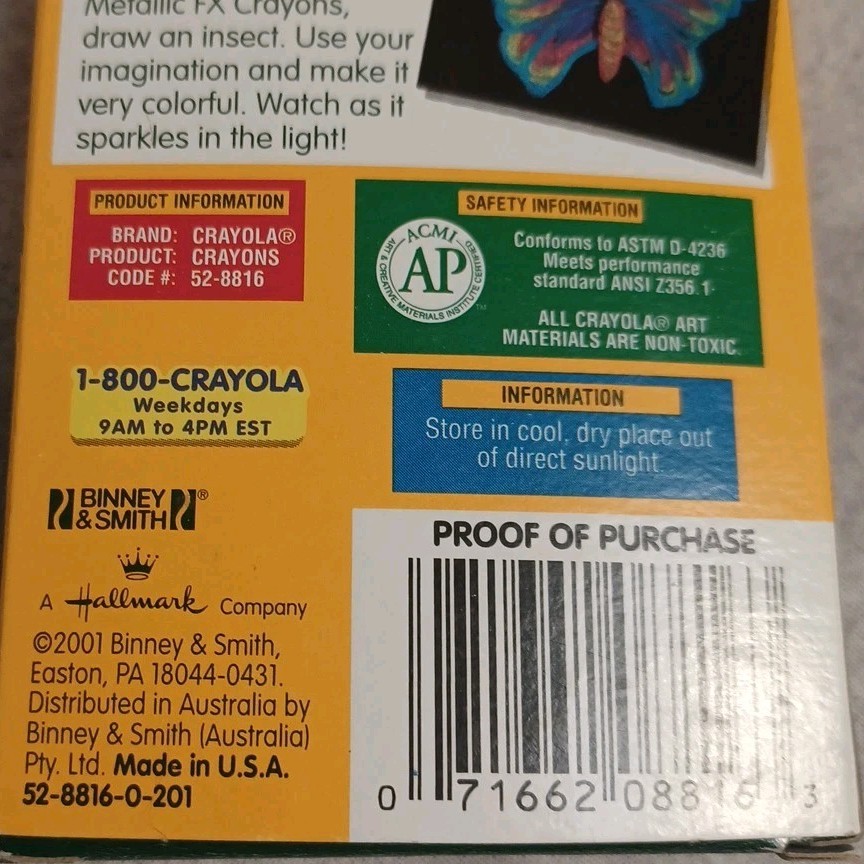 VTG Crayola Crayons Metallic Fx 16 New 2001 NOS non-toxic Binney & Smith