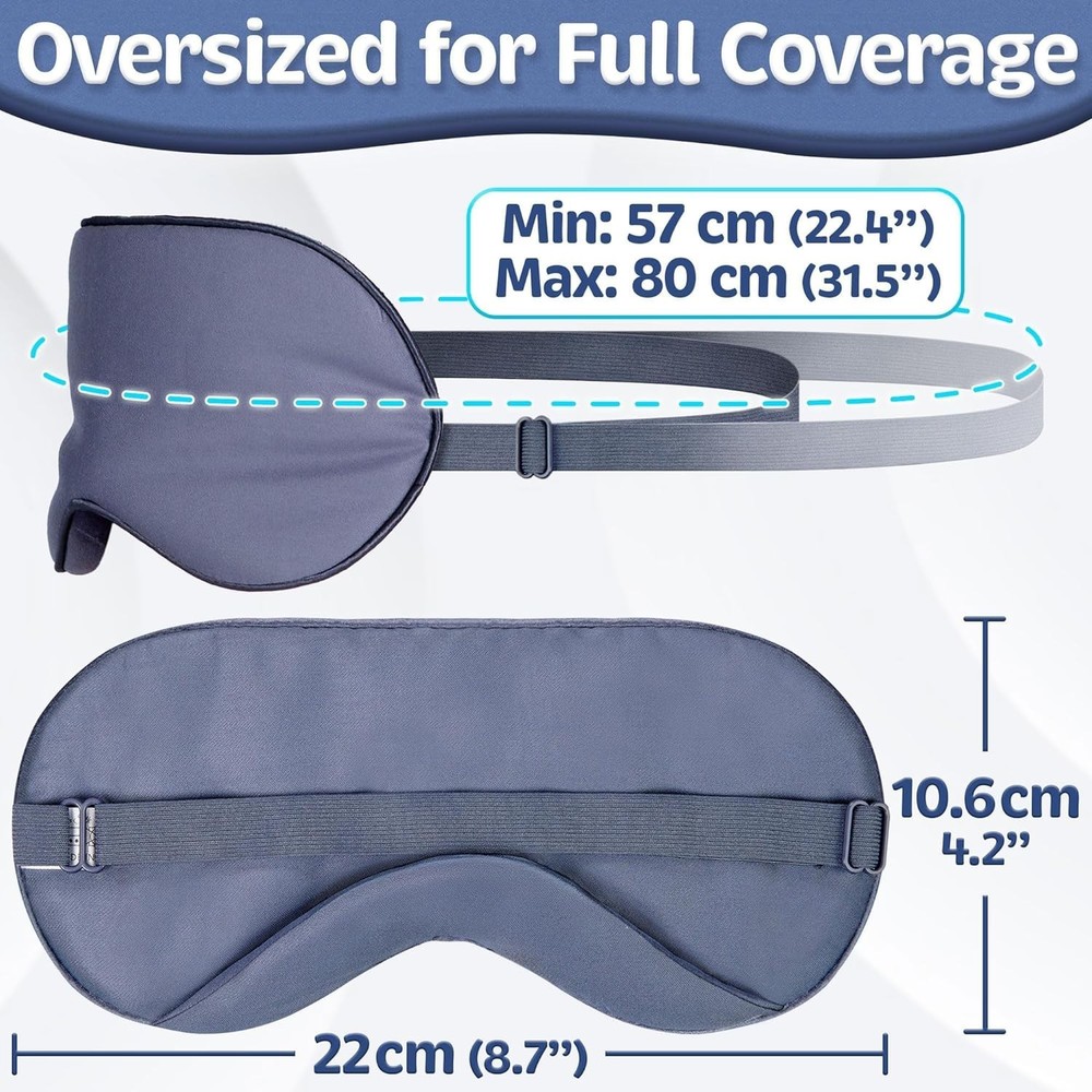 Cooling Light Blocking Eye Mask with Adjustable Strap - Navy Gray Bamboo Viscose