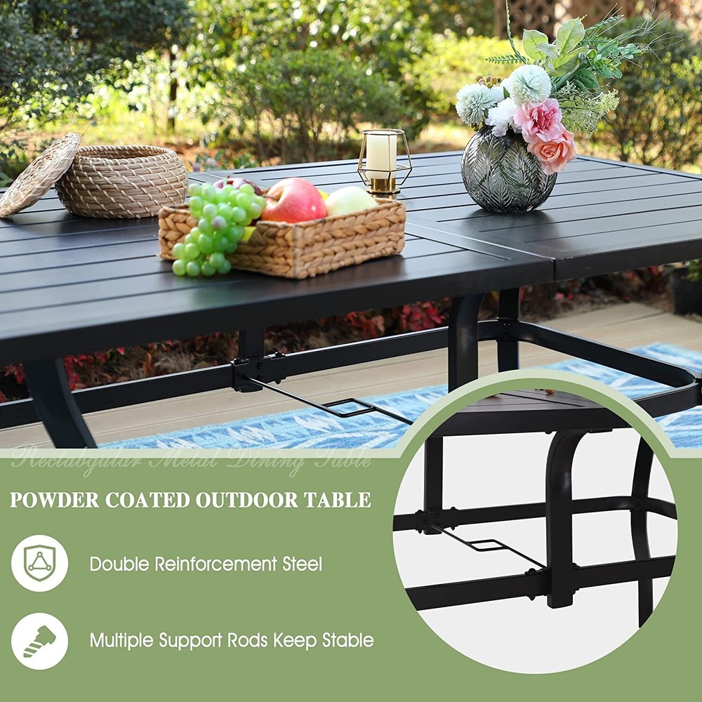 Outdoor Patio Dining Table with Umbrella Hole Rectangular Table Black