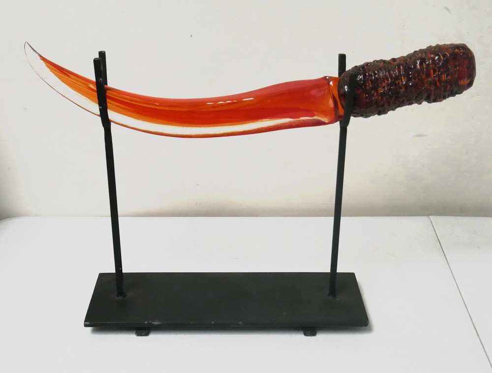 Jacob Thibodeaux 2002 Hand Blown Red Art Glass Knife w/ Stand ~ Free Shipping