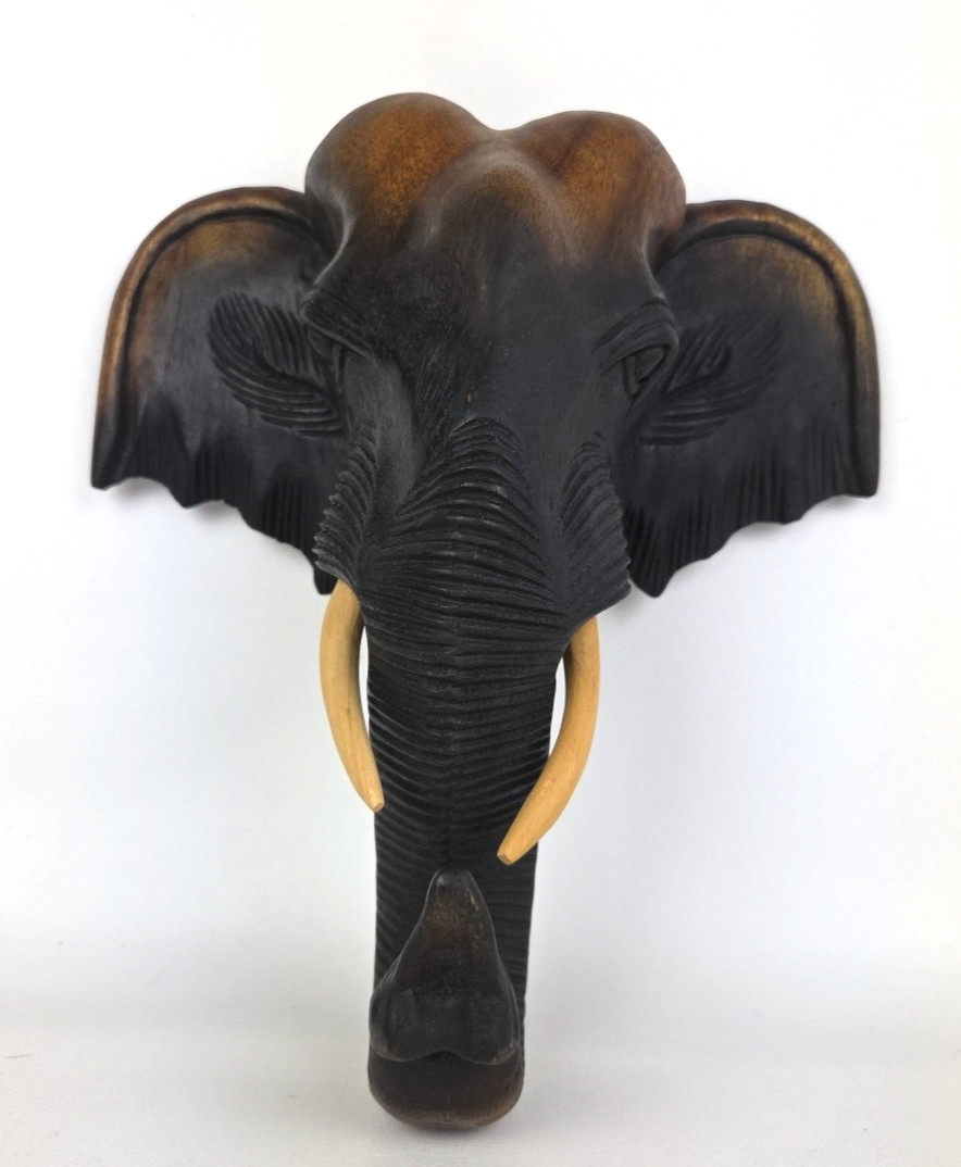 12” Wooden Thai Elephant Head Hand Carved Hanging Wall Home Decor Boho Gift