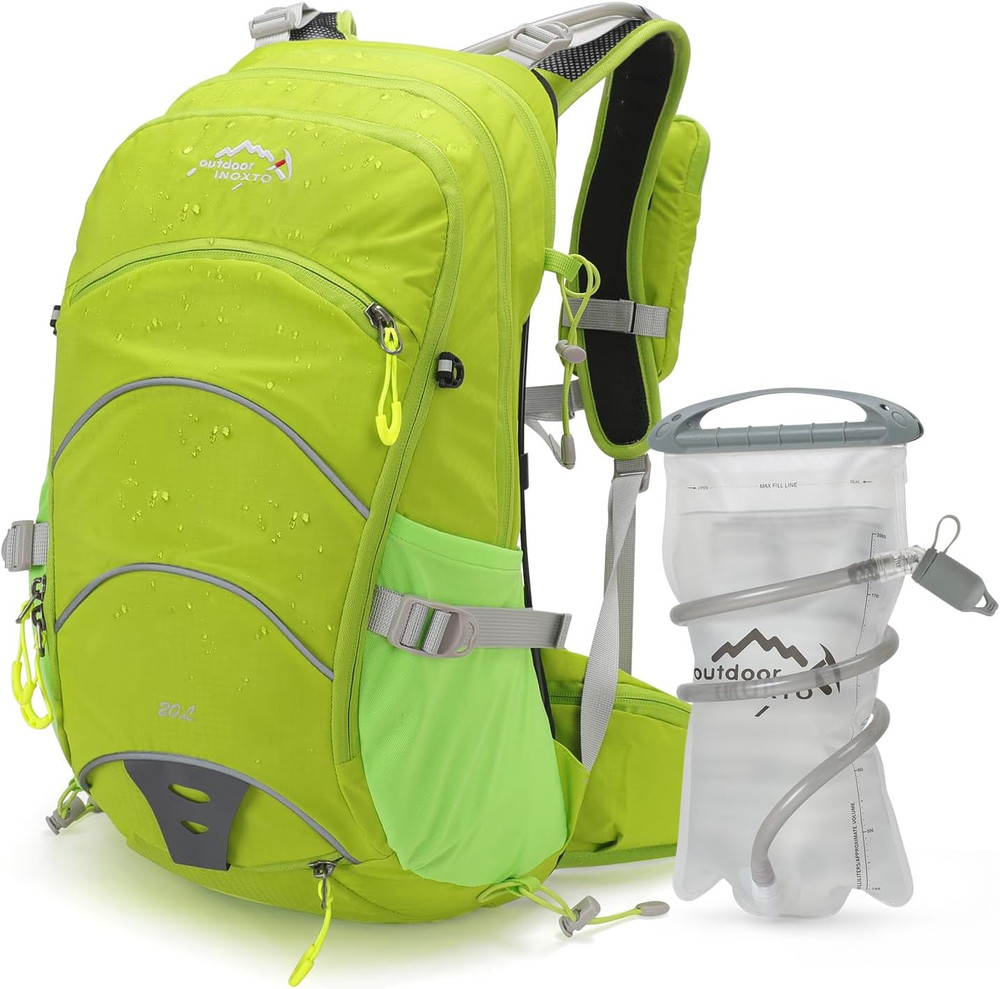 20L Waterproof Hydration Backpack with 2L Bladder and Rain Cover - Light Green