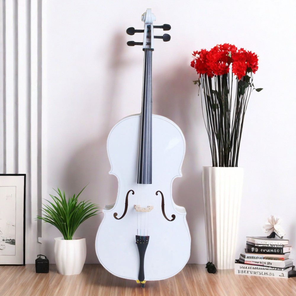 4/4 Full Size White Acoustic Cello Set, Top Grade Beginner Cello & Violoncello