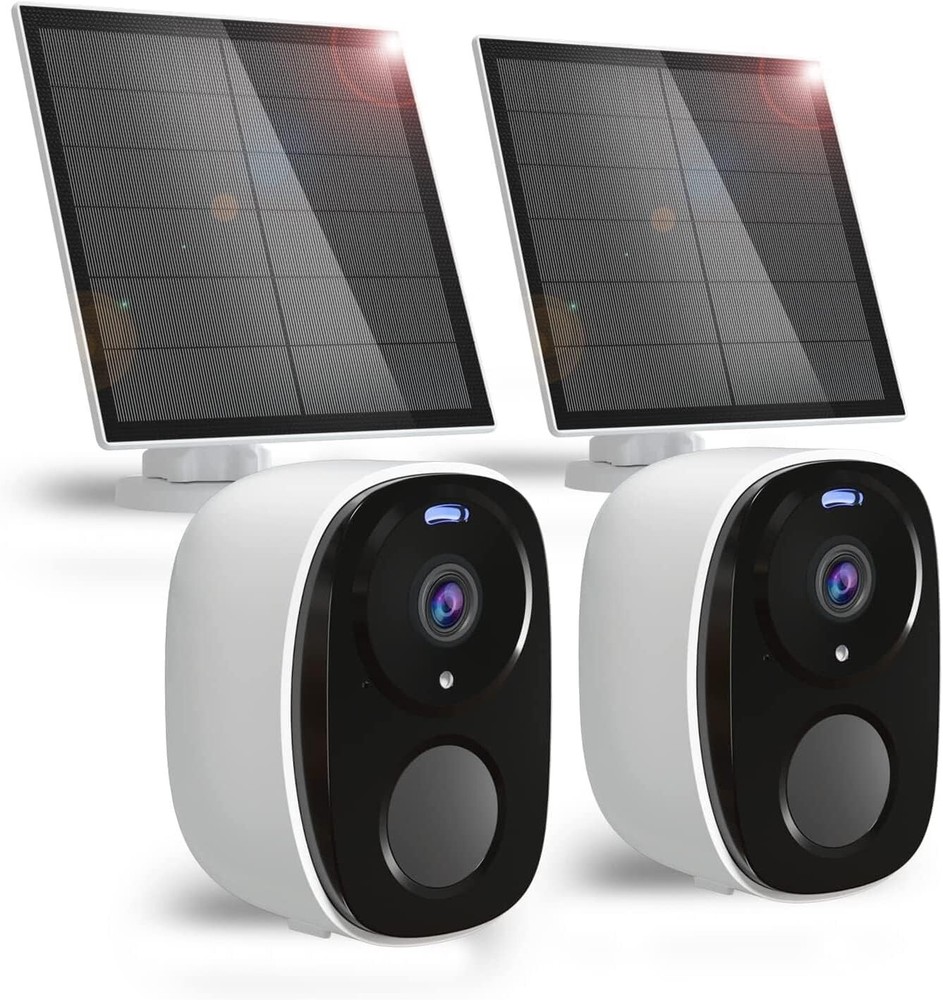 2pc Solar Security Cameras Wireless Outdoor, 2K Battery Powered Security Camera