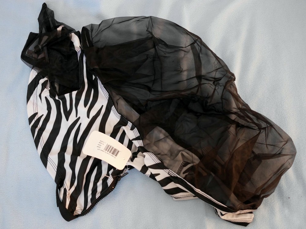 NWT Extra Large [XL] Zebra Pattern Lycra Zipper Fly Mask with Ears