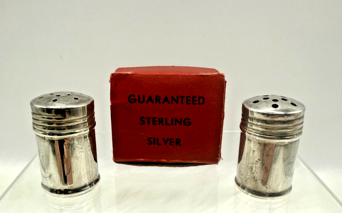 Antique 1930 Sterling Silver Miniature Salt & Pepper Shakers W/Original Box