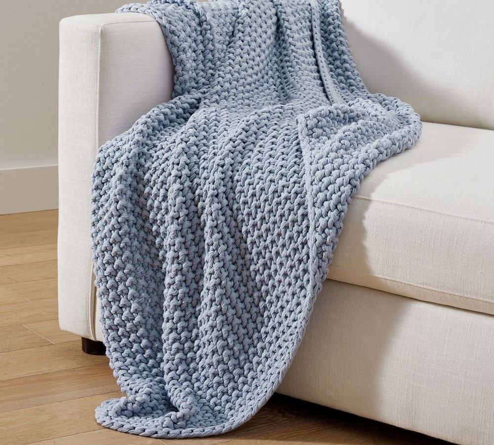 NEW Pottery Barn Bayside Seed Stitch Throw Chambray