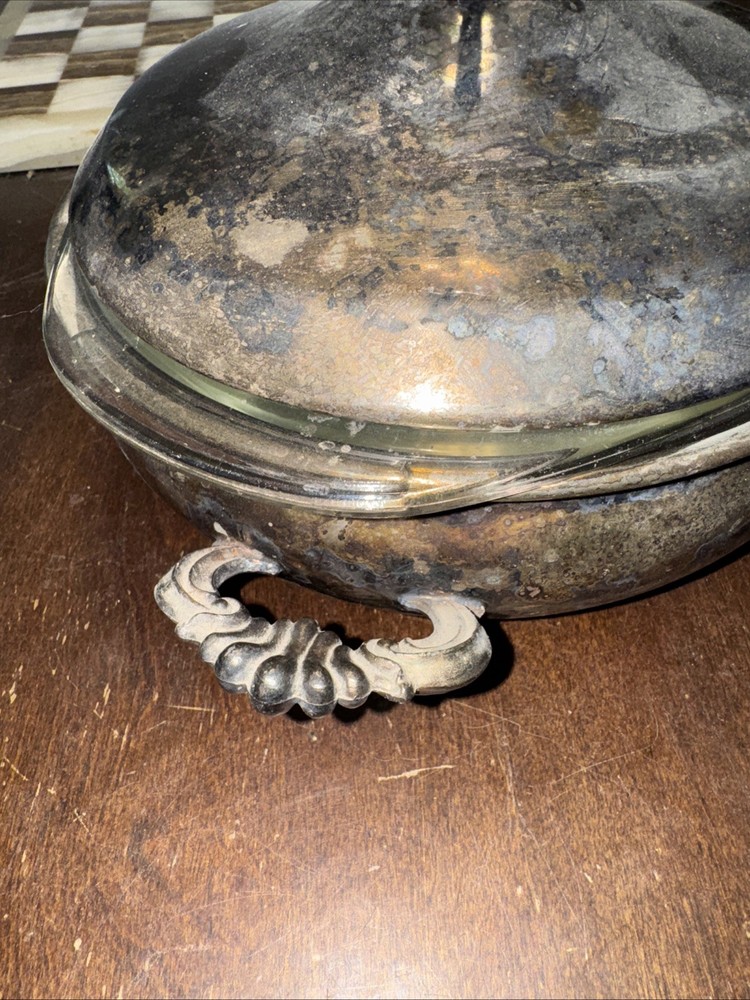 Vintage Rogers Silver Co. Serving Dish Casserole With 1.5 QT Pyrex Insert & Lid