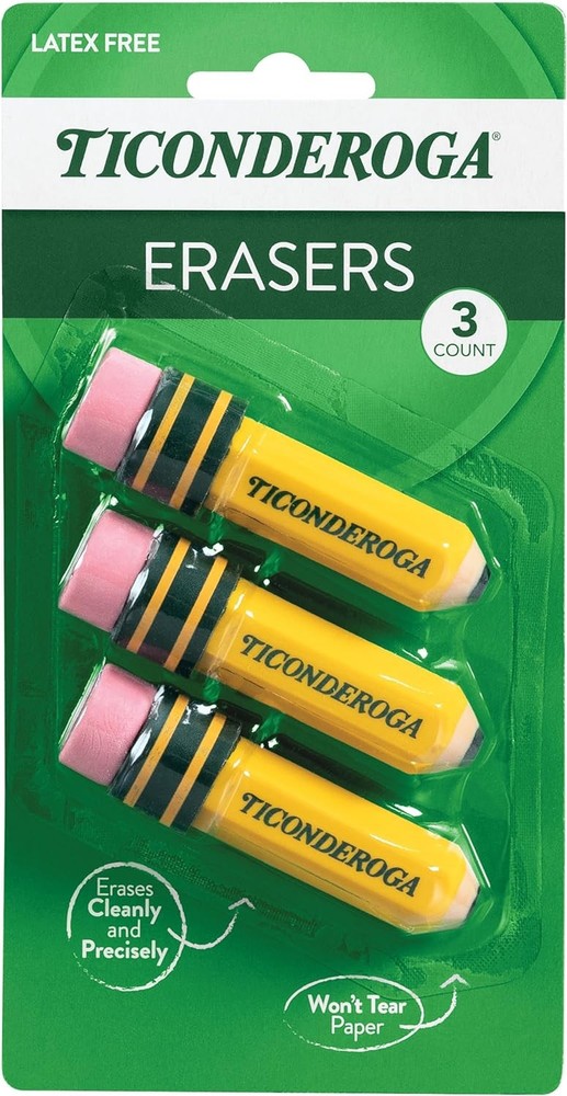 3 Count Yellow Pencil Shaped Erasers (38953)