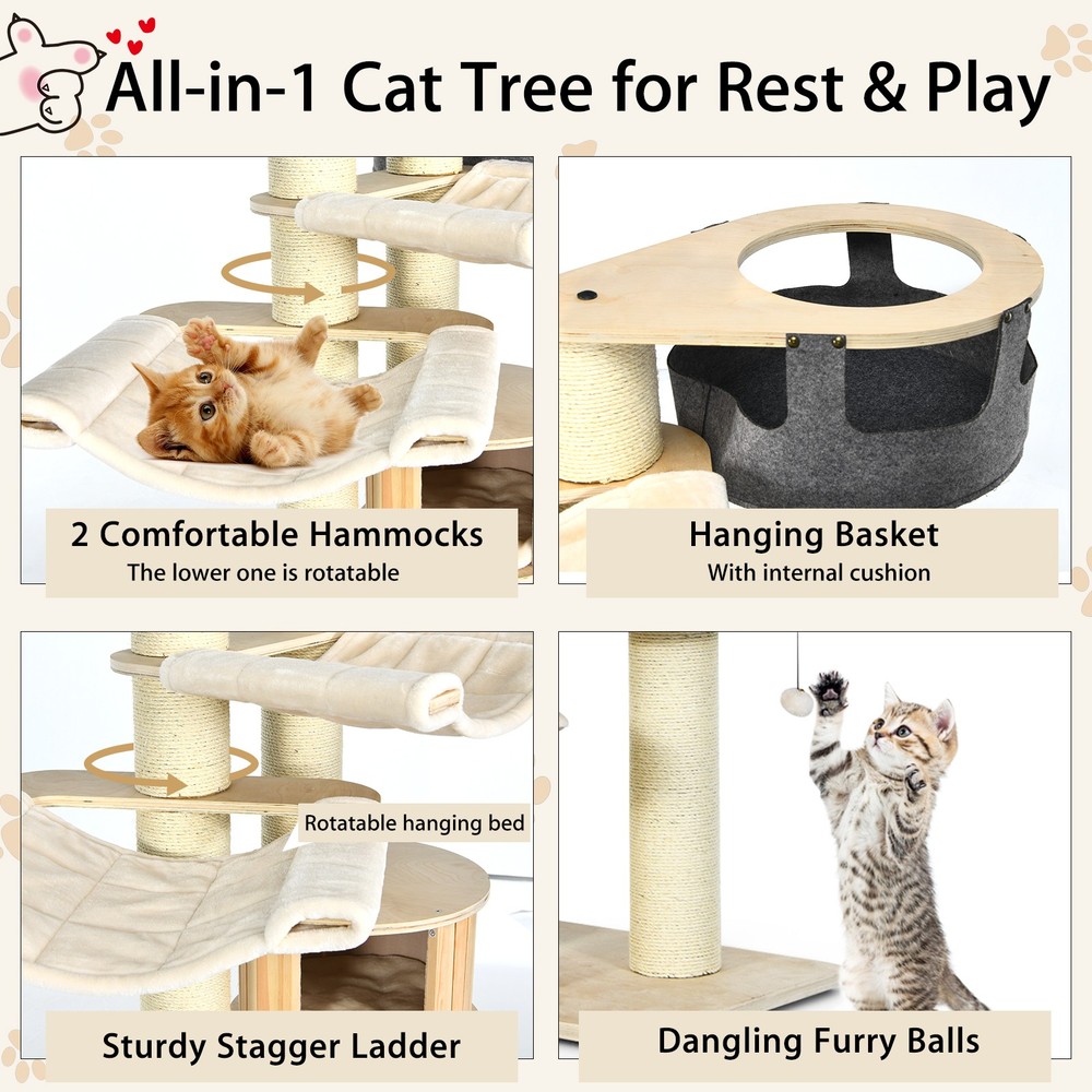 Petsjoy Cat Tree Condo 77.5” Multi-Level Kitten Activity Tower w/ Sisal Posts