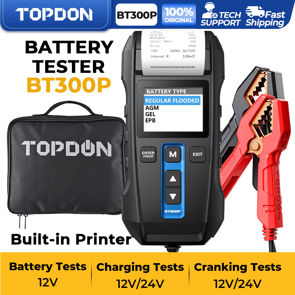 BT300P Battery Tester Compatible with Multiple Battery Types One-Button Printing