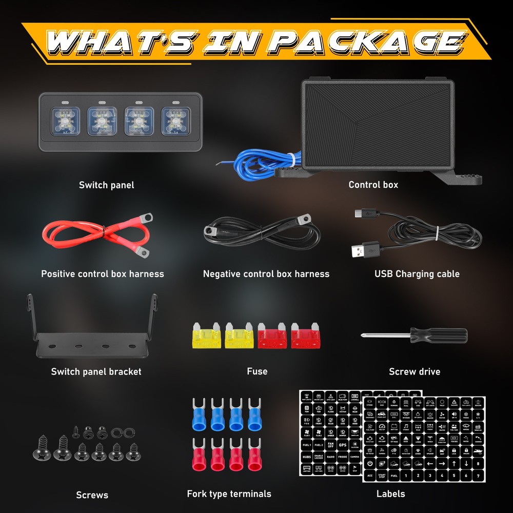 For Jeep Gladiator Wrangler Wireless 4 Gang Switch Panel LED Lights Control Box