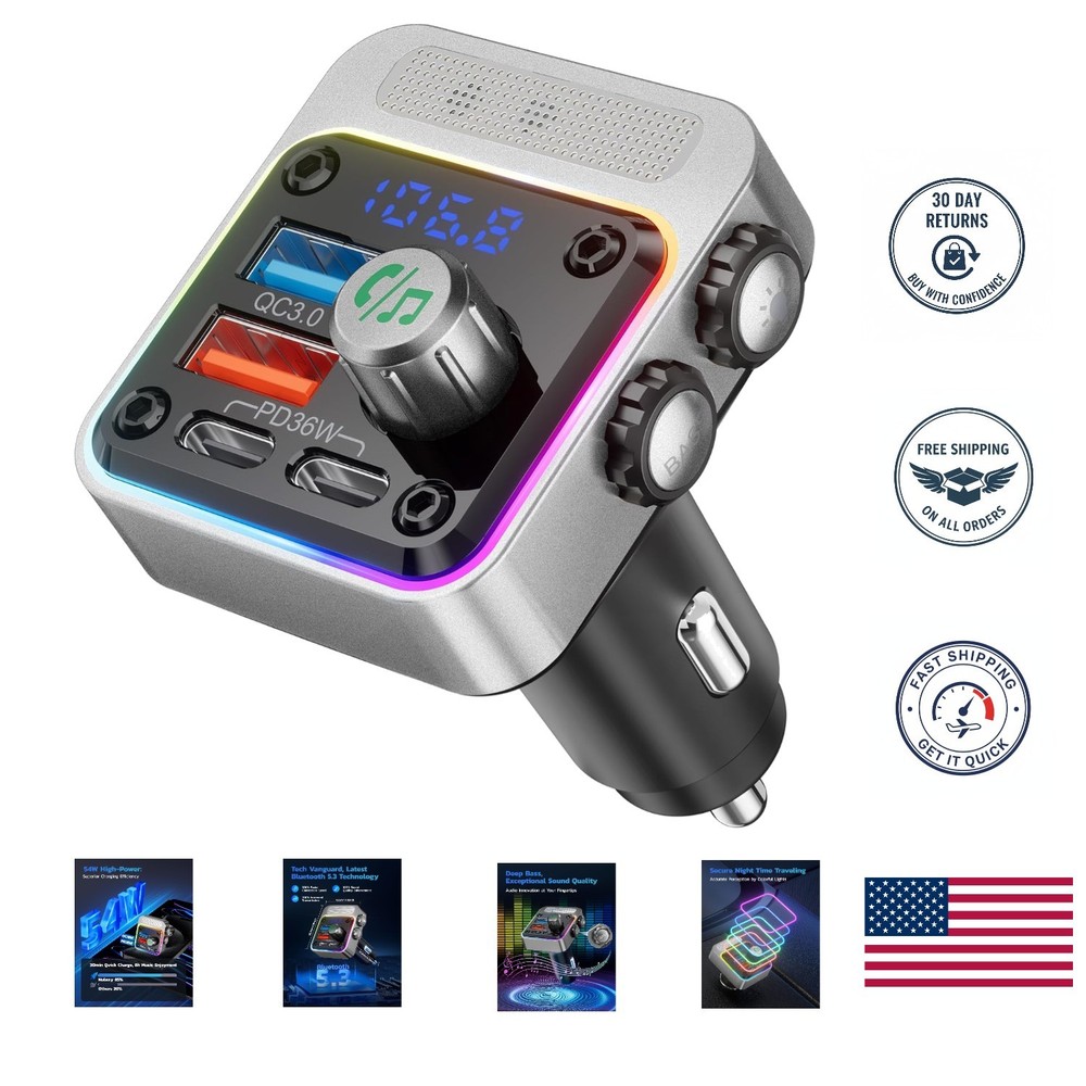 54W Car Adapter with Bluetooth 5.3 - Efficient Fast Charging & Hands-Free Audio