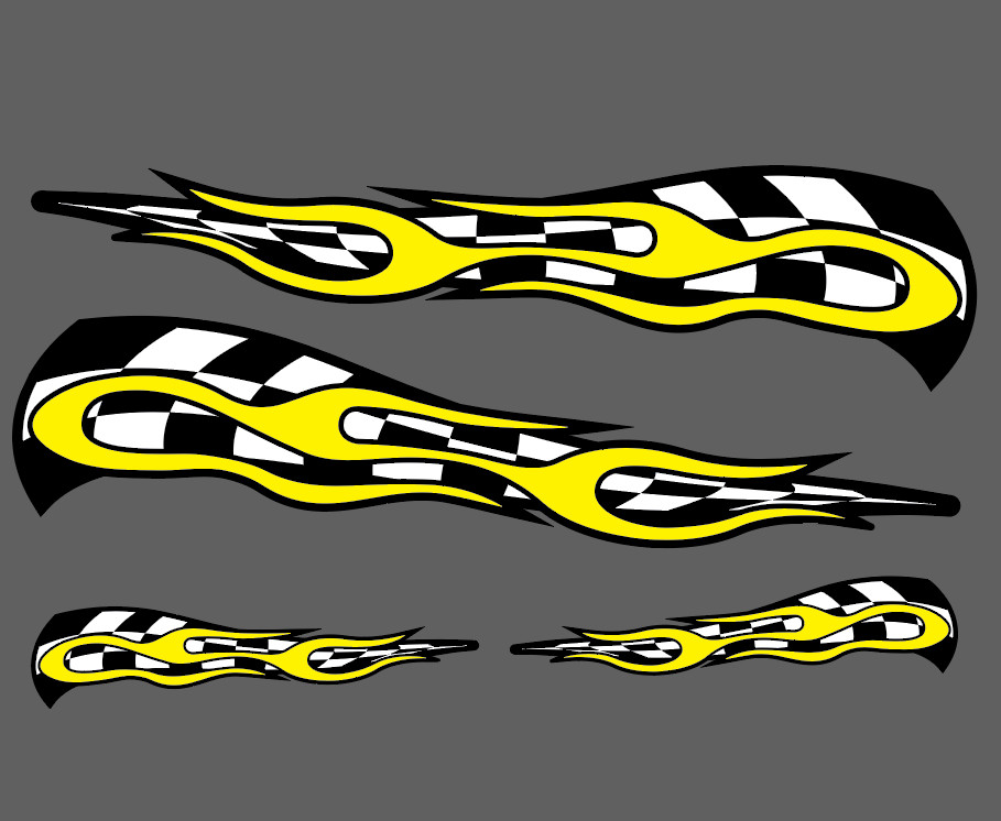 Checkered Checker Checkers Flag & Flame Racing Vinyl Graphics Decal Sticker set