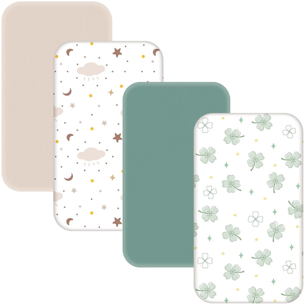 4 Pack Bassinet Sheets - 35"x20" Bedside Large - Sleeper, Green