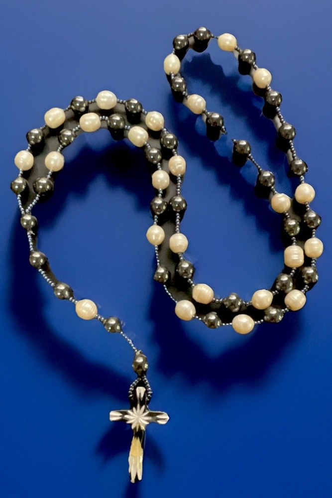 Catholic Mabe Pearl & Hematite 5 Decade Rosary