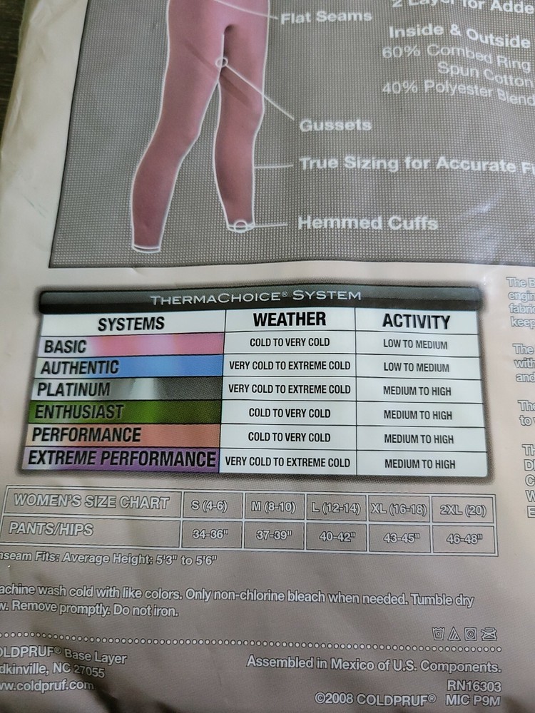 COLDPRUF® Base Layer, Women's Basic Pant – White, 2- Large. Long Underwear