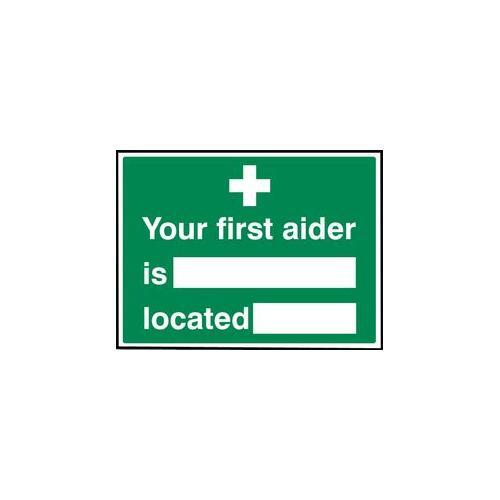 RT06169 Sign Your First Aider Find Hard Plastic 16038E