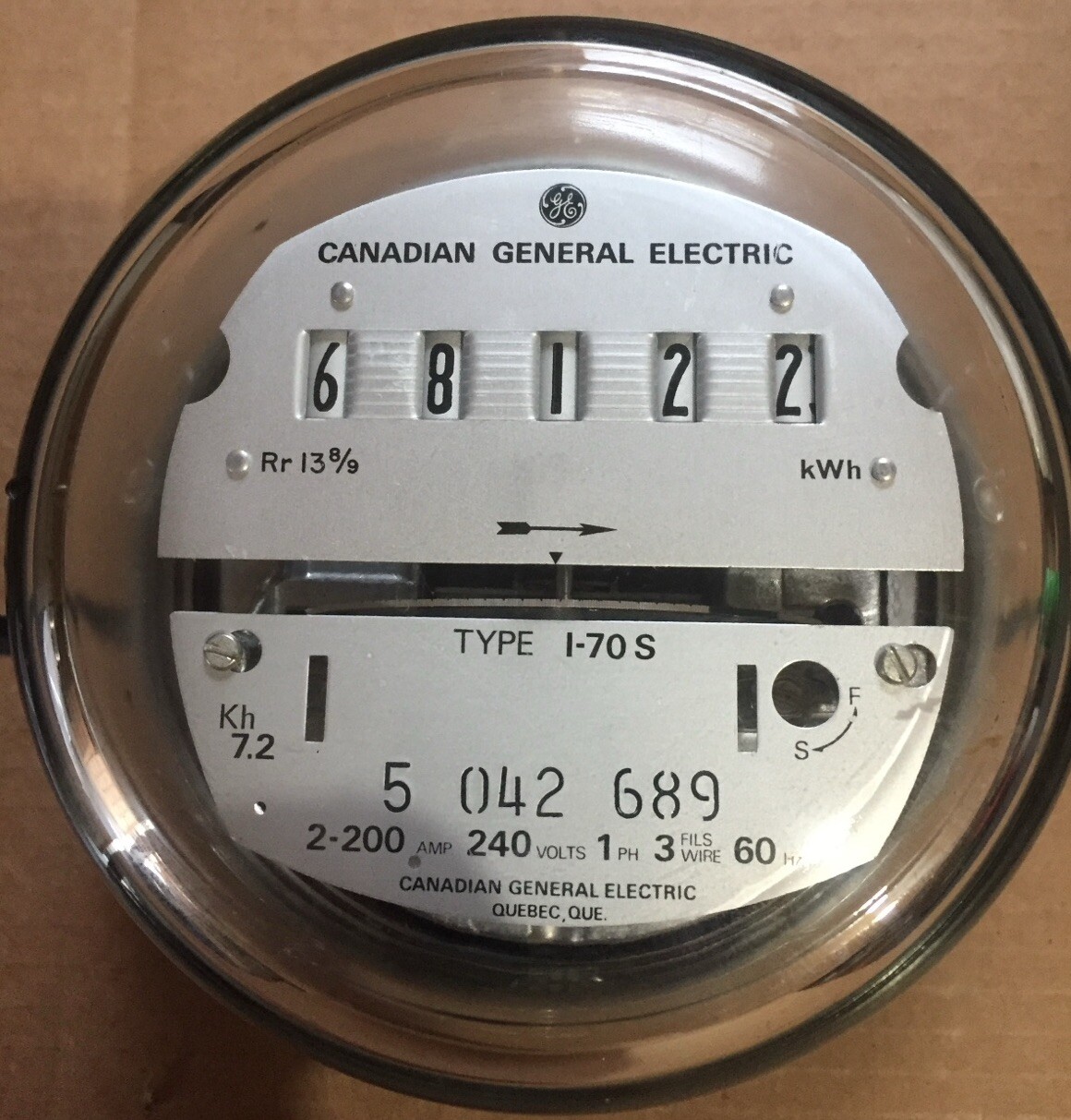 GE- ELECTRIC WATTHOUR METER (KWH) - TYPE I70S, I-70S, EZ READ, 240V, 200A