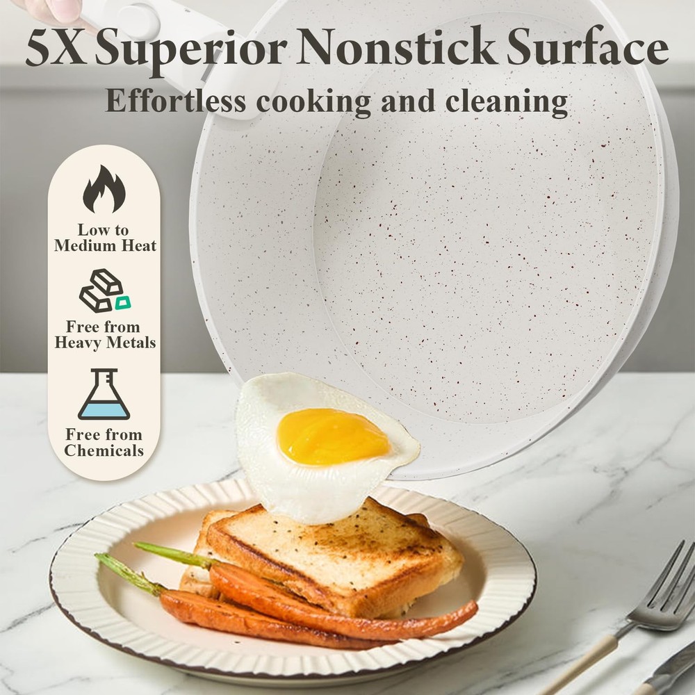 19pc Nonstick Ceramic Pots & Pans Set Removable Handle Space Saving Cookware New