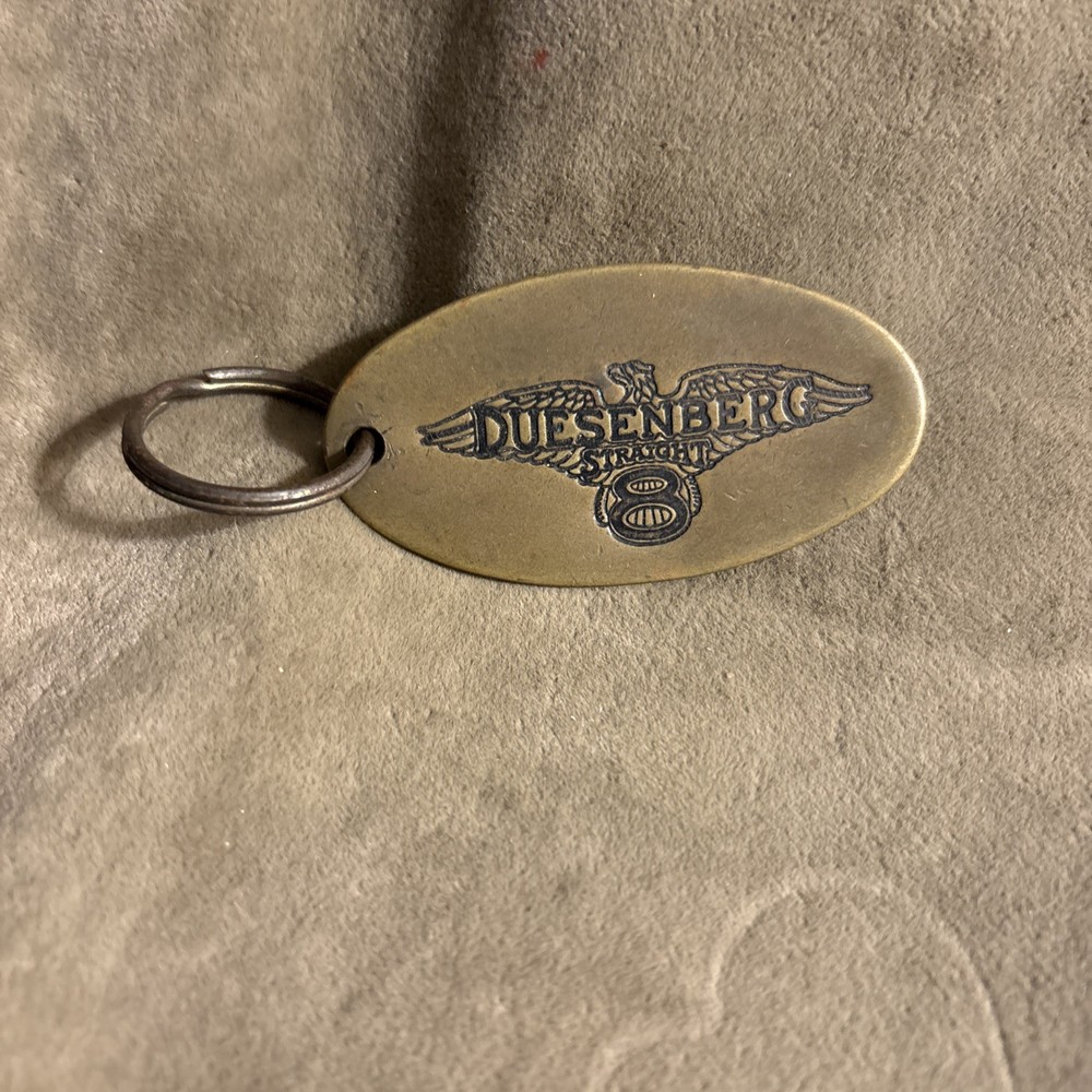 Vintage Solid Brass  DUESENBERG ￼Eight Oval Keychain Tag With Eagle Design