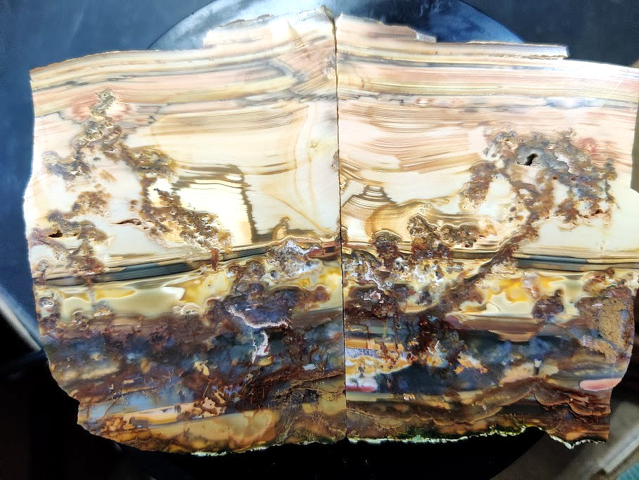 2 Matching, Polished Picture Jasper Slabs - Artistic Nature Scenes on Both Sides