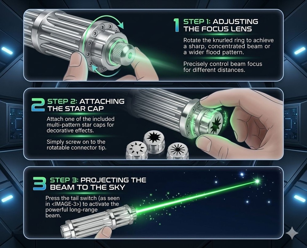 2PCS Red & Green Laser Pointer Adjustable Focus Beam Star Cap Astronomy Kit
