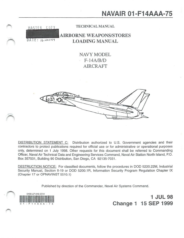 F-14A/B/D Tomcat 1999 Weapons/Stores Loading Manual Flight Manual - CD Version