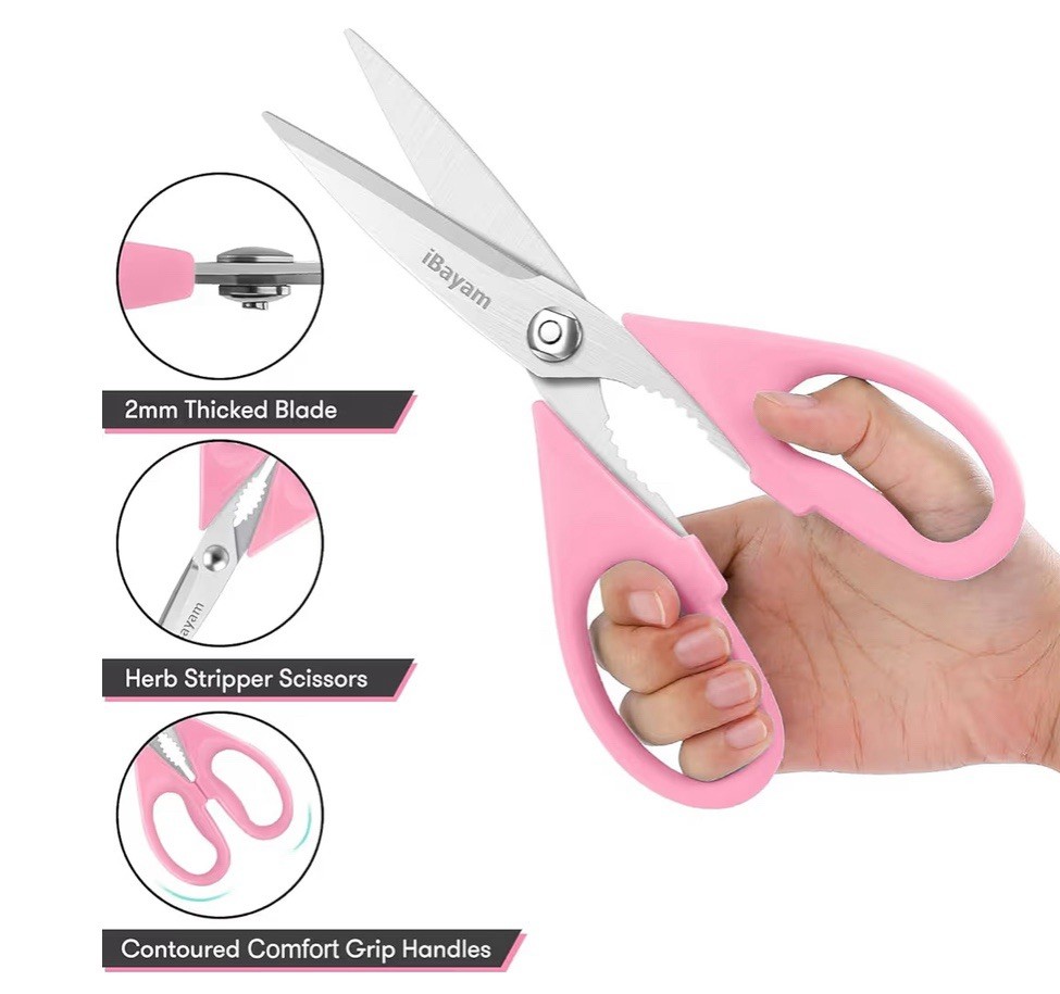 2 Pack Pink Kitchen Scissors Heavy Duty 8.5" Sharp Stainless Steel Shears Set