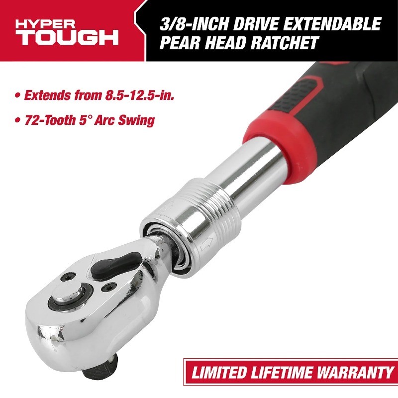 Hyper Tough Pear Head Ratchet Wrench with Extendable 12.5 inch Handle
