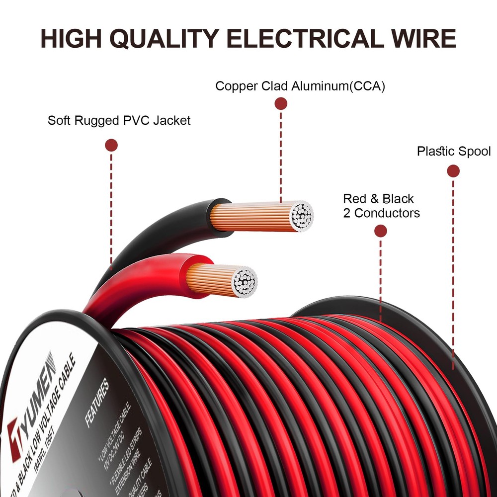 100FT 14/2 Gauge Red Black Cable Hookup Electrical Wire LED Strips Extension ...