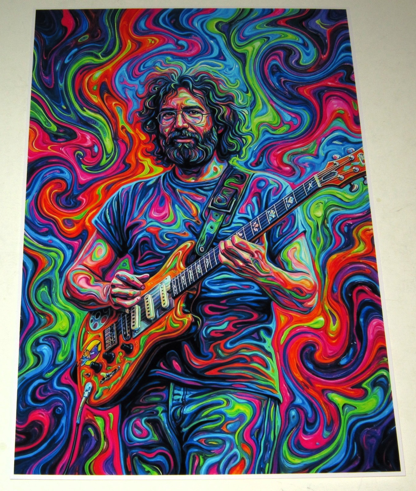 Large Jerry Garcia 1990 Beautiful Colors Art Grateful Dead Poster 19"x13"