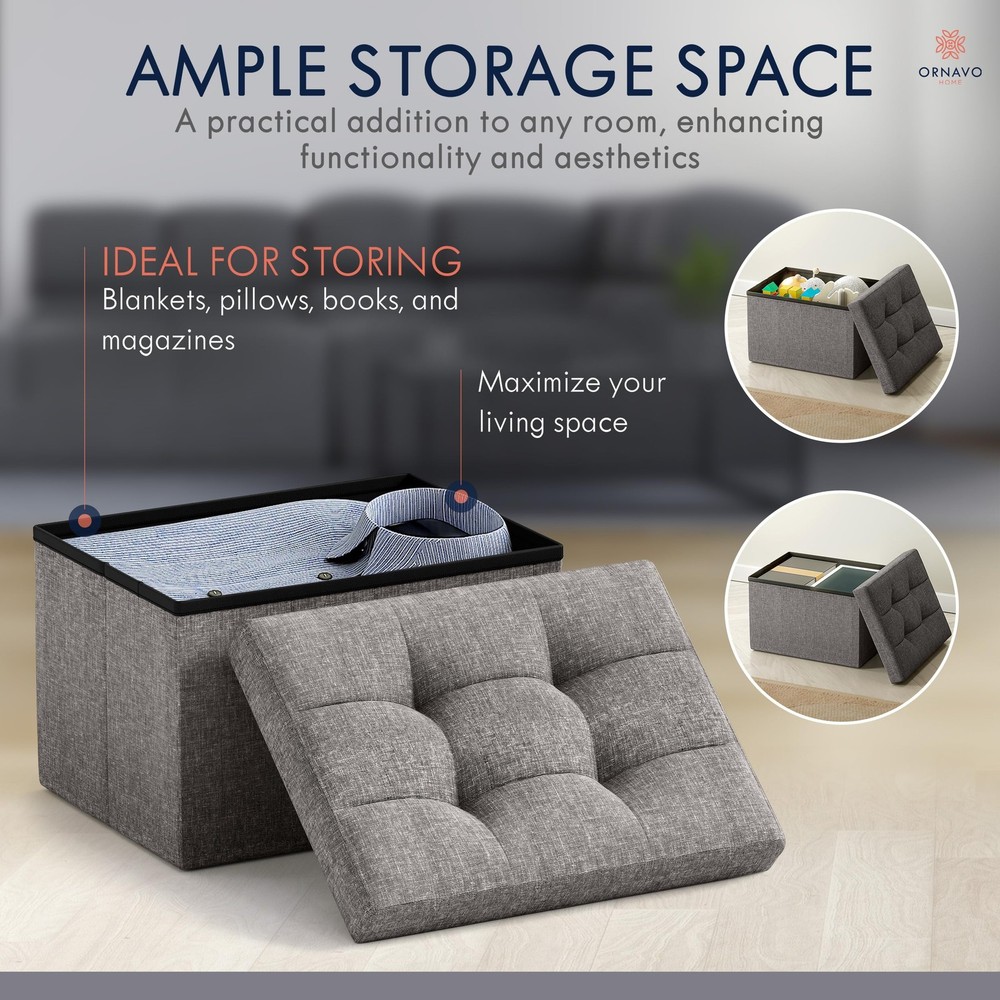 Small Storage Ottoman Foldable Collapsible Rectangle Linen Ottoman Foot Rest ...