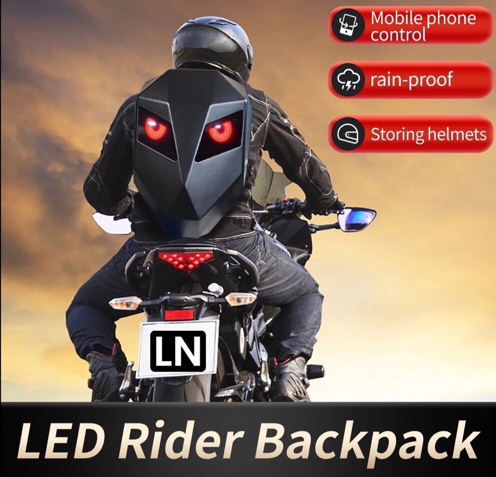 Iron Man Backpack Motorcycle Helmet Bag Waterproof LED Digital Light Hard Shell