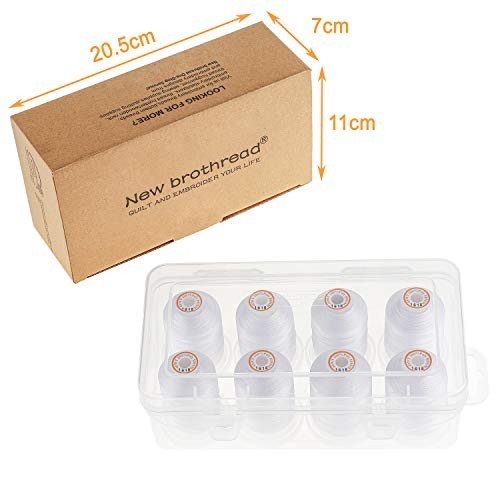 1000m Polyester Embroidery Machine Thread - 8 Spools Snow White + Storage Box