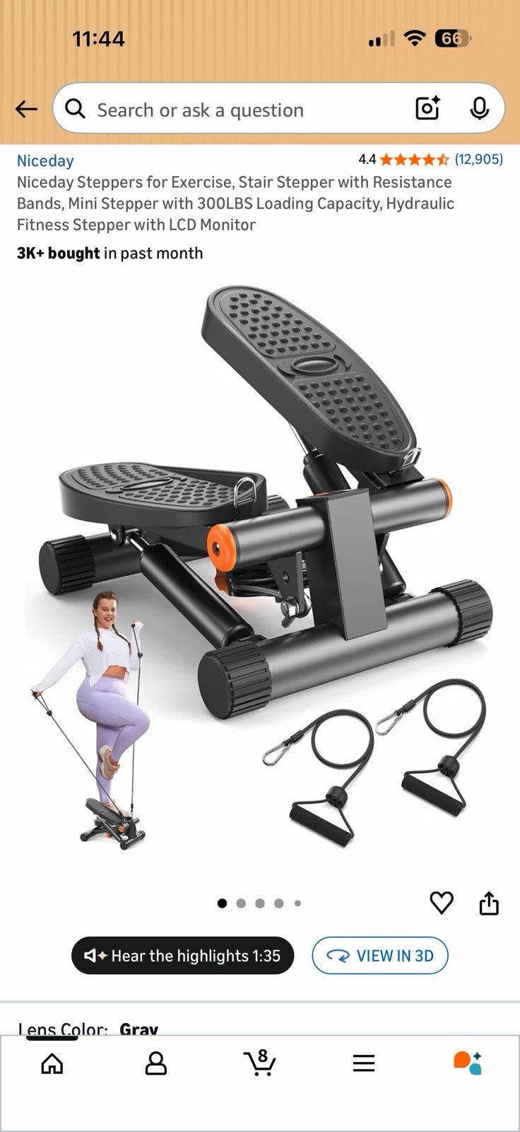 Niceday Mini Stepper for Exercise, Stair Stepper w/ Resistance Bands LCD Display