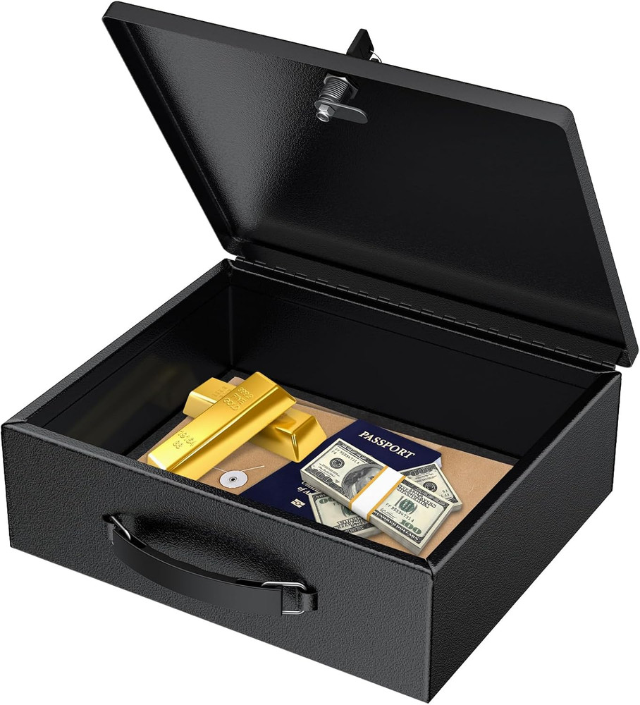 Fireproof Document Box with Key Lock & Handle, 13" X 10.9" X 4.1", Large Lock Bo